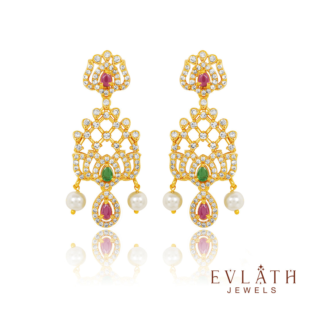 AD Stone Necklace with Pearl Accents & Matching Earrings – Evlath Jewels